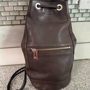 Calvin Klein Brown Leather Drawstring Backpack